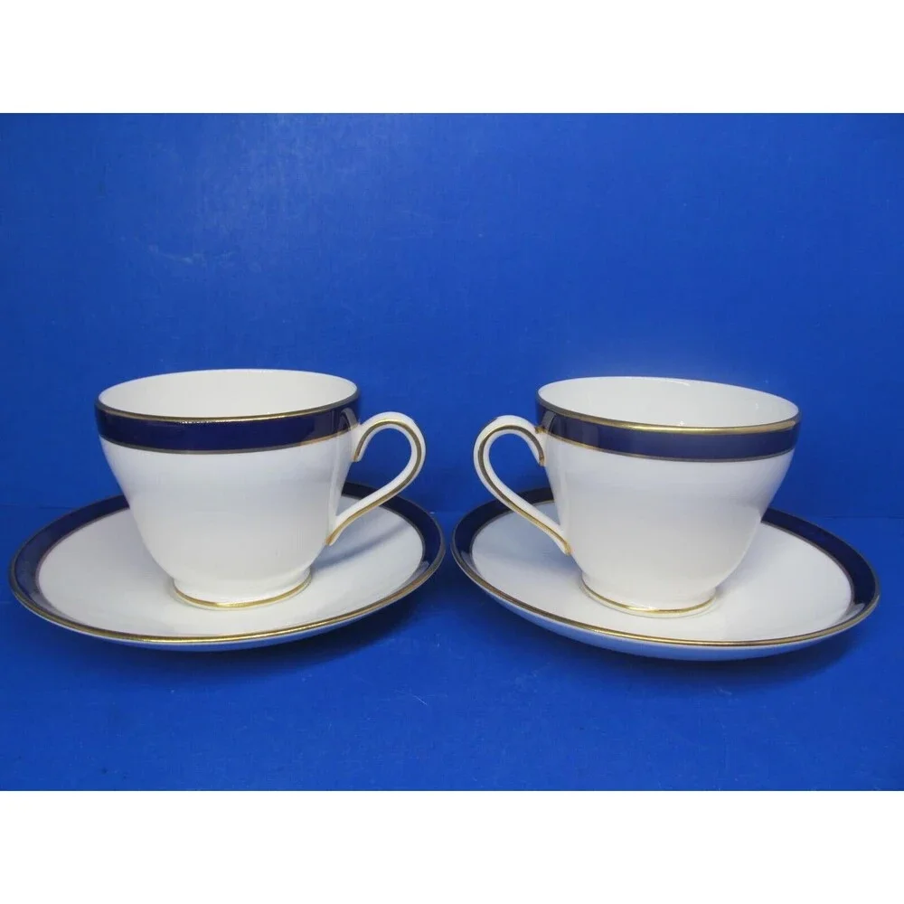 Spode Consul Cobalt Set Of 2 Coffee Or Tea Cups And 2 Saucers VGC
